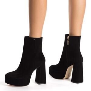 Larroude Dolly Ankle Boots Platform Block Heels Suede Leather Grunge Size 10